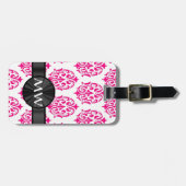 ピンクモノグラムのダマスク模様 ラゲッジタグ (正面横)