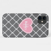 ピンクモノグラムのハートグレーモロッコラティス Case-Mate iPhoneケース (裏面(横))