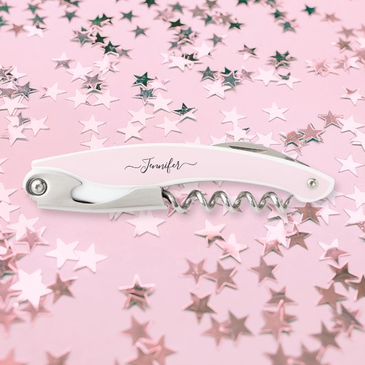 ピンクモノグラムのビールワインコルクボトルオープナー ソムリエナイフ