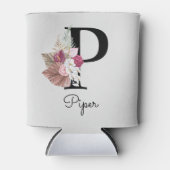 ピンクモノグラムのフローライニシャルP 缶クーラー (正面)
