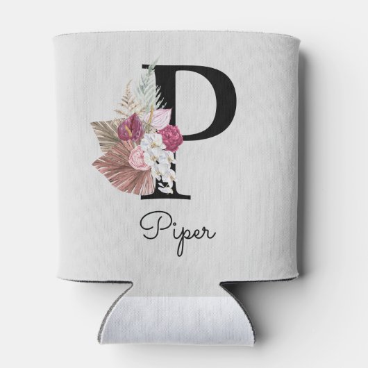 ピンクモノグラムのフローライニシャルP 缶クーラー (裏面)