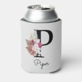 ピンクモノグラムのフローライニシャルP 缶クーラー (缶裏面)