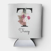 ピンクモノグラムのフローライニシャルT 缶クーラー (正面)