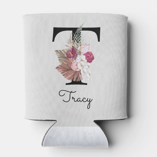 ピンクモノグラムのフローライニシャルT 缶クーラー (裏面)