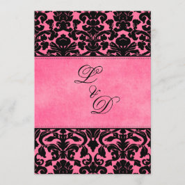 ピンクモノグラムのブラックのダマスコウェディング招待状 招待状