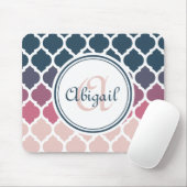ピンクモノグラムのブルーモロッコ格子パターン マウスパッド (マウス)