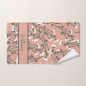 ピンクモノグラムのホワイトグリーンフローラ バスタオルセット (ハンドタオル)