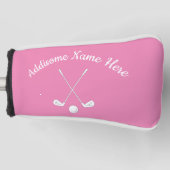 ピンクモノグラムのホワイトゴールボールクラブレディース ゴルフヘッドカバー (正面)