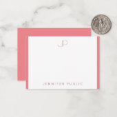 ピンクモノグラムのレッドシンプルエレガントテンプレート ノートカード (正面/裏面インサイチュ)