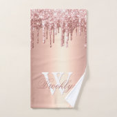 ピンクモノグラムのローズ金ゴールドグリッタードリップ バスタオルセット (ハンドタオル)