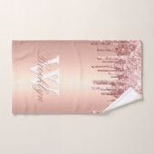 ピンクモノグラムのローズ金ゴールドグリッタードリップ バスタオルセット (ハンドタオル)