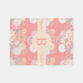 ピンクモノグラムの水彩画の花を個人化して下さい フリースブランケット (正面(横))