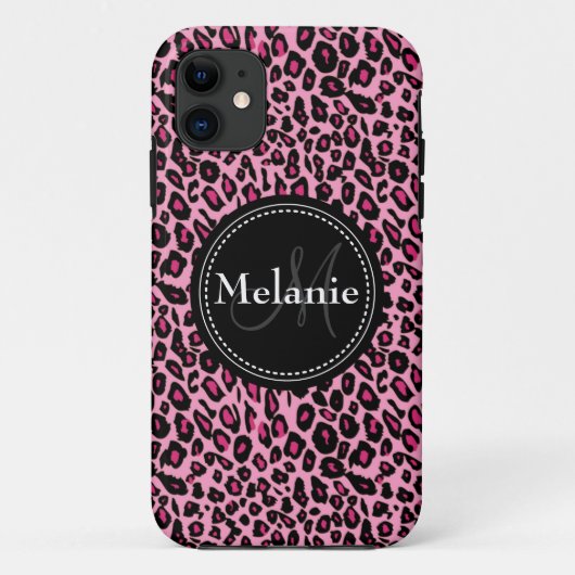 ピンクモノグラムの白黒ヒョウ柄 Case-Mate iPhoneケース (裏面)