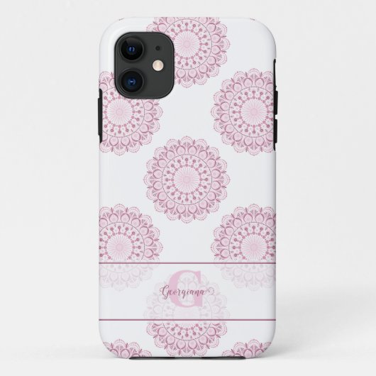 ピンクモノグラムの紙吹雪レース水玉模様マンダラ Case-Mate iPhoneケース (裏面)