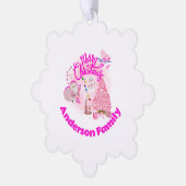 ピンクモノグラムの色のクリスマス |スノーフレーク オーナメントカード (左)