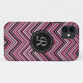 ピンクモノグラムの色の黒いトライバルシェブロン模様 Case-Mate iPhoneケース (裏面(横))