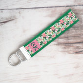 ピンクモノグラムの&グリーン熱帯花キーチェーン リストバンドキーホルダー