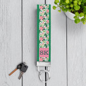ピンクモノグラムの&グリーン熱帯花キーチェーン リストバンドキーホルダー