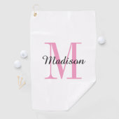 ピンクモノグラムイニシャルと名前パーソナライズされた ゴルフタオル (インサイチュ)