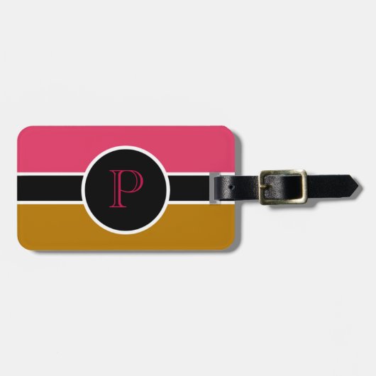 ピンクモノグラムイニシャルモダンシック旅行バッグ ラゲッジタグ (正面横)
