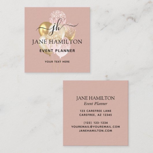 ピンクモノグラムグリッターバルーン スクエア名刺 (正面/裏面)