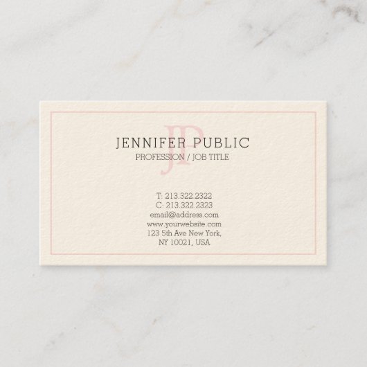 ピンクモノグラムスタイリッシュプレーンお洒落トレンディークリーム 名刺 (正面)