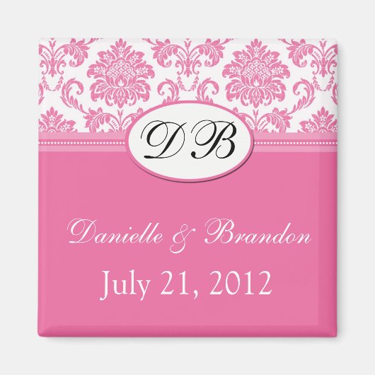 ピンクモノグラムダマスクのウェディングマグネット マグネット (正面)