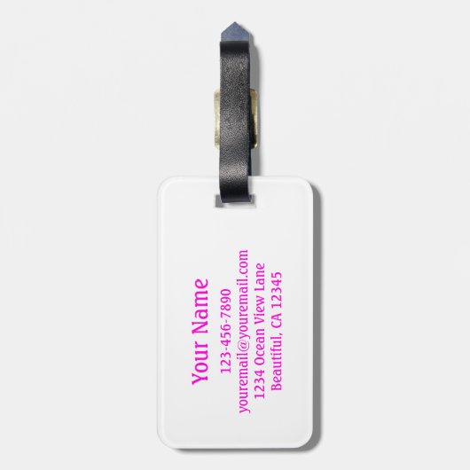 ピンクモノグラムハワイアンフラワーアンドサーフボードビーチ ラゲッジタグ (裏面縦)