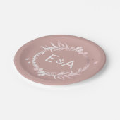 ピンクモノグラムフェイクホイル結婚ズ ペーパープレート (アングル)