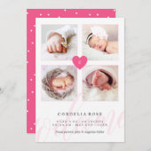 ピンクモノグラムフォトコラージュベビーのお知らせ 案内状 (正面/裏面)