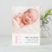 ピンクモノグラムベビー誕生発表写真カード 案内状 (スタンド正面)