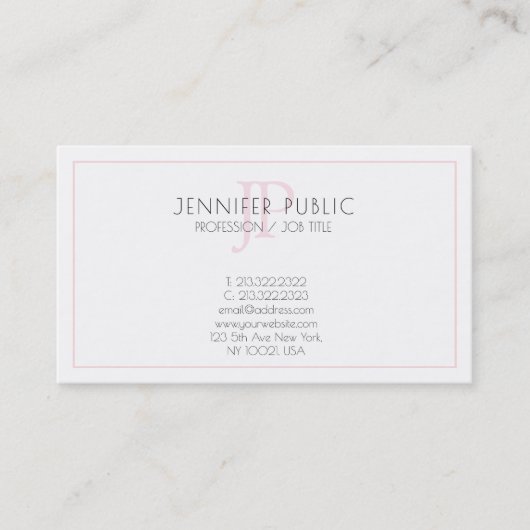 ピンクモノグラムミニマルエレガントリストプレーントレンディー 名刺 (正面)