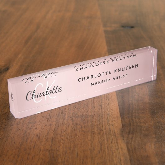 ピンクモノグラムモダンプロフェッショナル デスクネームプレート (側面)