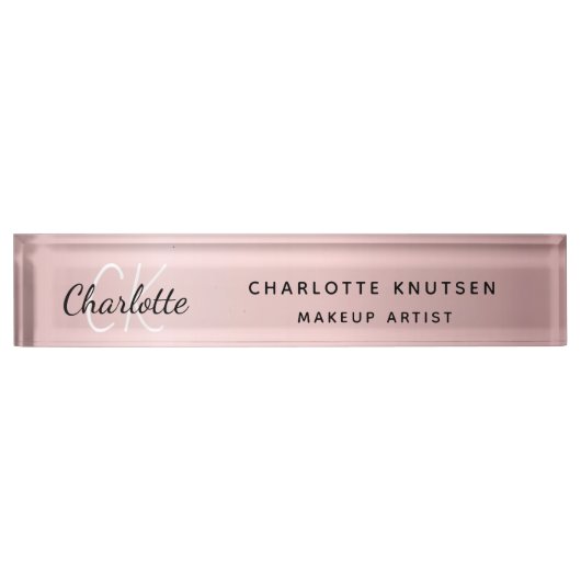 ピンクモノグラムモダンプロフェッショナル デスクネームプレート (正面)