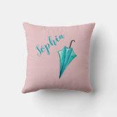 ピンクモノグラム傘女の子の水色 クッション (裏面)