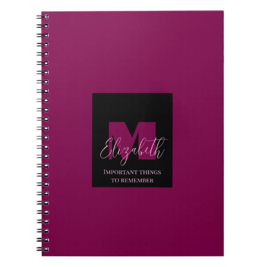 ピンクモノグラム名前をカスタムする水玉模様幾何学的Ci ノートブック (正面)