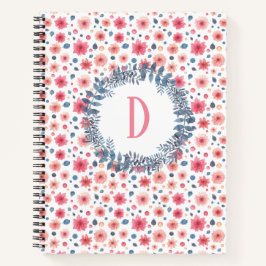 ピンクモノグラム水彩フローラ ノートブック