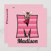 ピンクモノグラムMキッズバースデーパーティー 招待状 (正面/裏面)