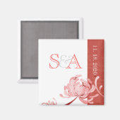 ピンクモノトーンのフローラ結婚式の日付の保存 マグネット (正面/裏面)