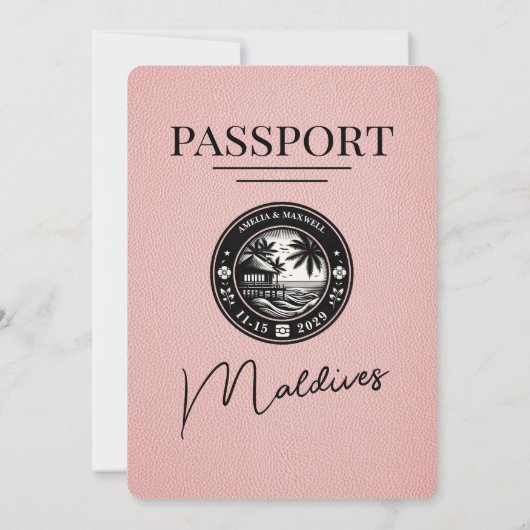 ピンクモルディブパスポート結婚式招待状 招待状 (裏面)