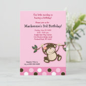 ピンクモンキーガール誕生日招待状 招待状 (スタンド正面)