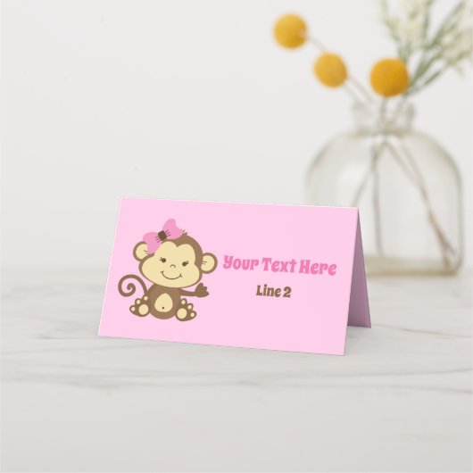 ピンクモンキーバッグトッパーまたは座席表 プレイスカード (正面)