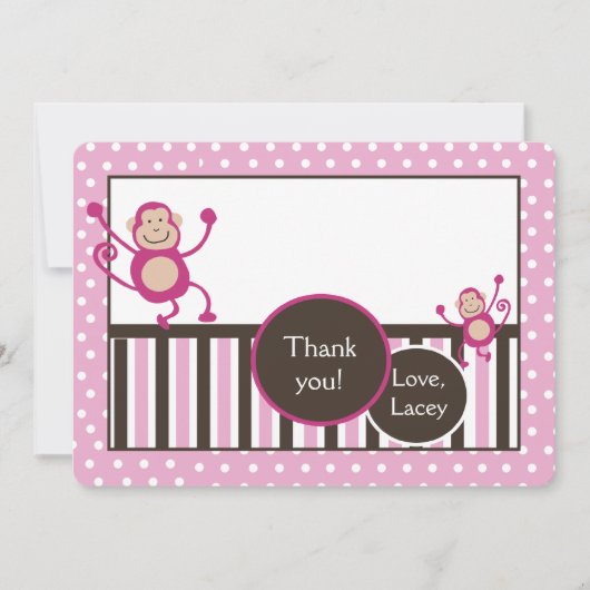 ピンクモンキー誕生日ありがとうノートカード ノートカード (正面)