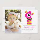 ピンクモンスターガールズ1st誕生日パーティー写真 招待状 (正面)