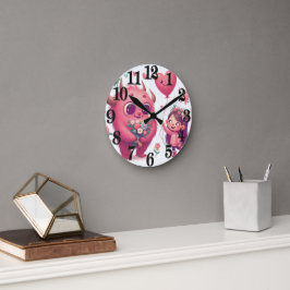 ピンクモンスターザ小さな女の子 ラウンド壁時計