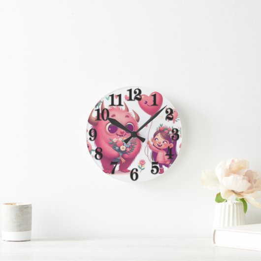 ピンクモンスターザ小さな女の子 ラウンド壁時計 (ホーム)