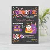 ピンクモンスタータイポグラフィハロウィンベビーシャワー 招待状 (スタンド正面)