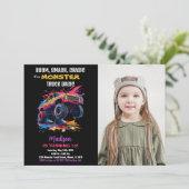 ピンクモンスタートラック誕生日招待状写真 招待状 (スタンド正面)