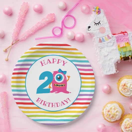 ピンクモンスターバースデーパーティー ペーパープレート (パーティー)