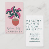 ピンクモンステラの植物の手が描かれる 名刺 (正面/裏面)